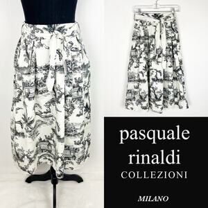 Pasquale Rinaldi Midi Skirt Toile Pleated Elastic Full A-Line Vintage